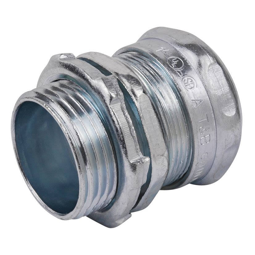 Steel City TC113A Non-Insulated Compression Connector, 1 in Trade, For Use With EMT Conduit, Steel, Zinc Plated